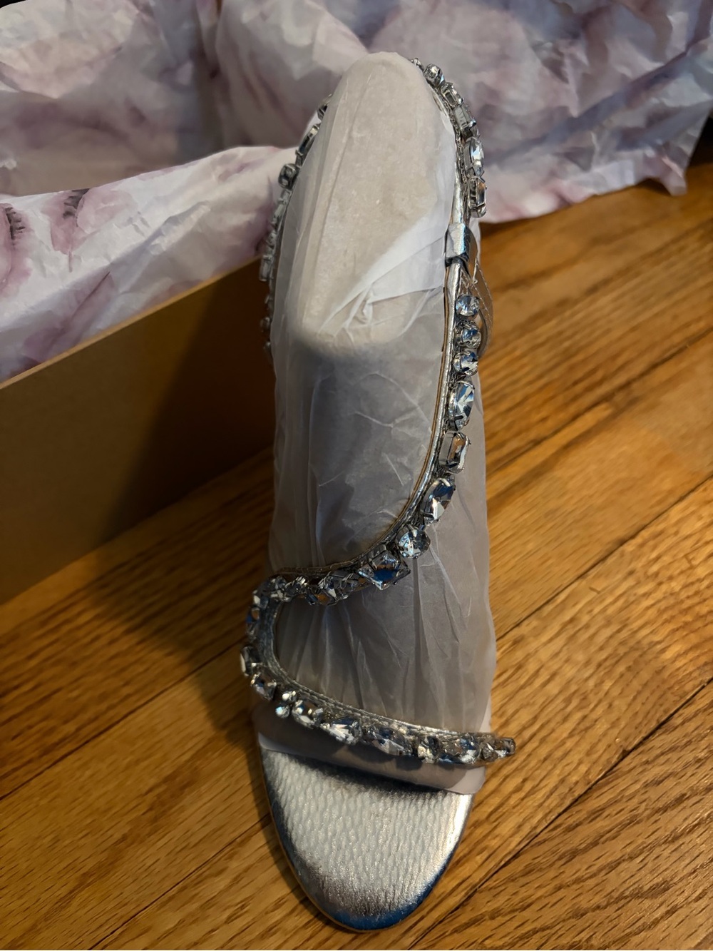 Jessica Simpson Silver Crystal-Strap Heeled Sandal